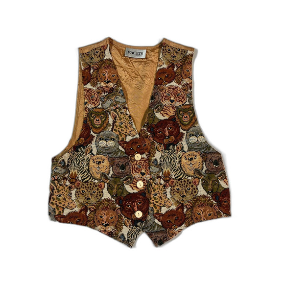 Vintage Facets Zoo Animal Tapestry Vest Large Y2K Kitschy Unisex - Picture 2 of 8